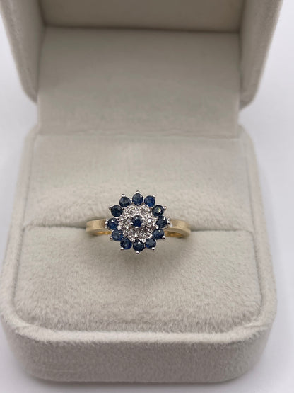 9ct gold sapphire and diamond cluster ring