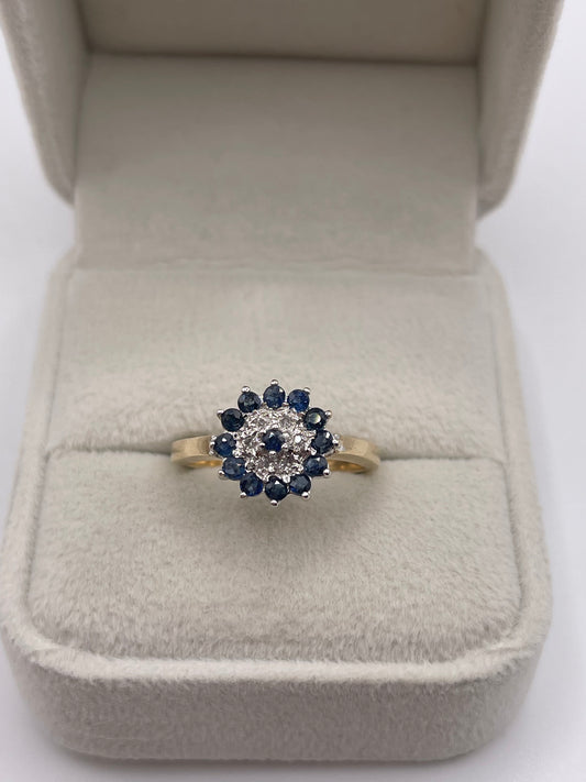 9ct gold sapphire and diamond cluster ring