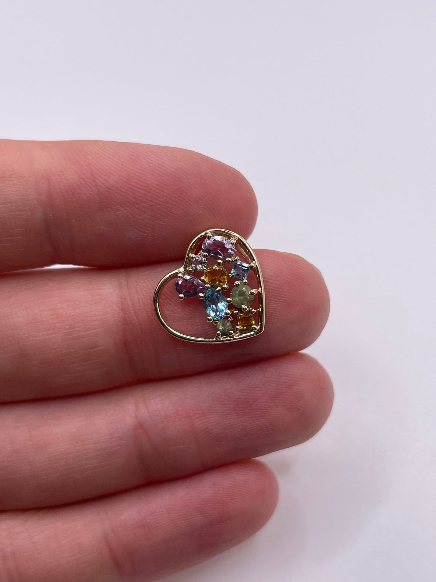 9ct gold multi gemstone heart pendant
