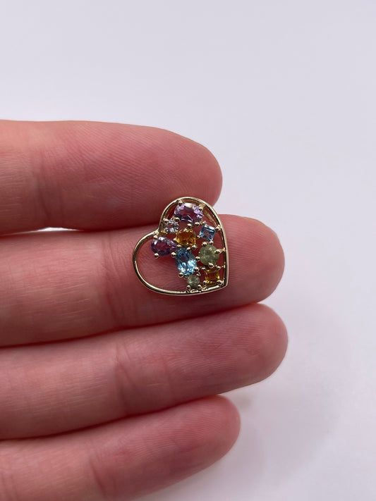 9ct gold multi gemstone heart pendant
