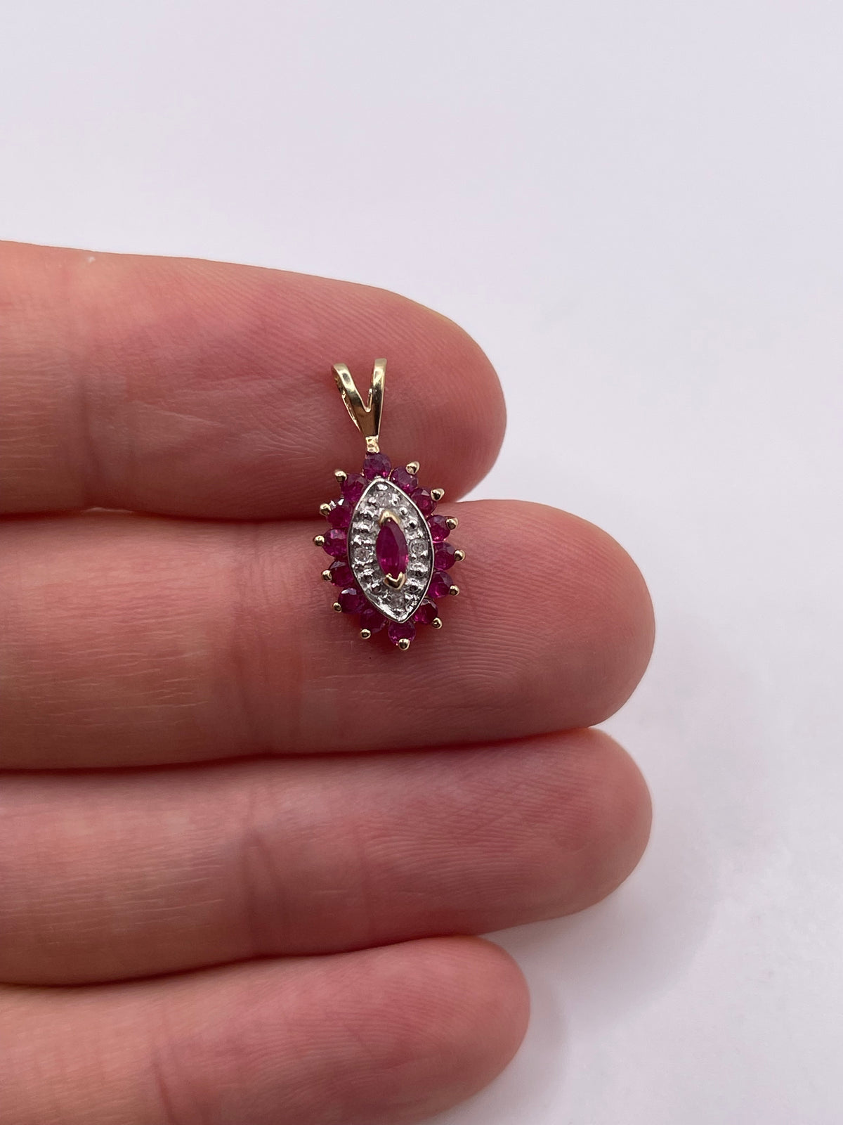 9ct gold ruby and diamond pendant