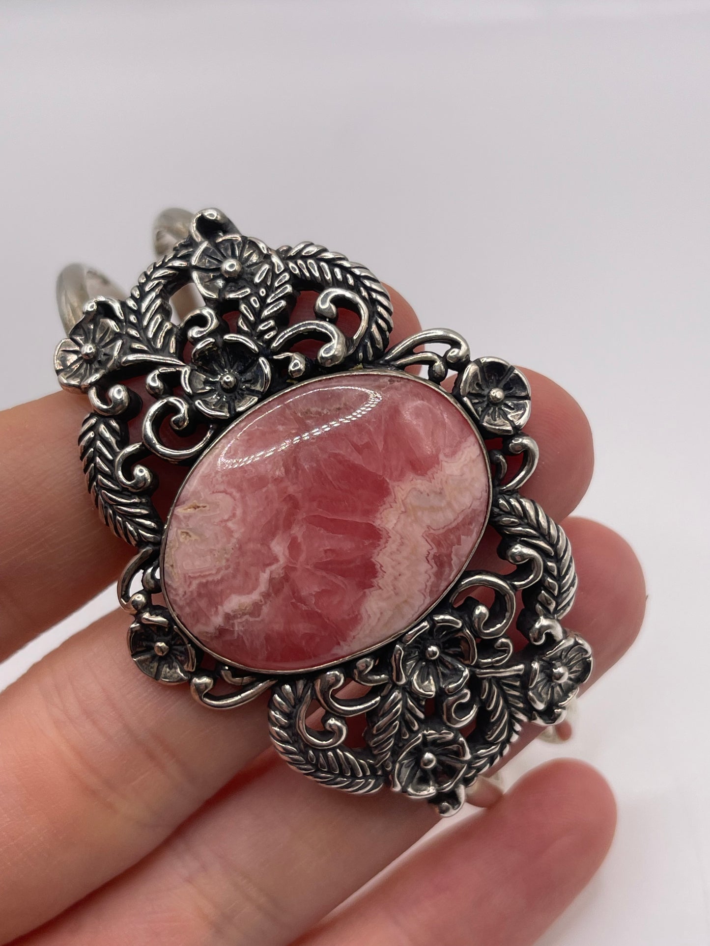 Heavy silver gemstone bangle