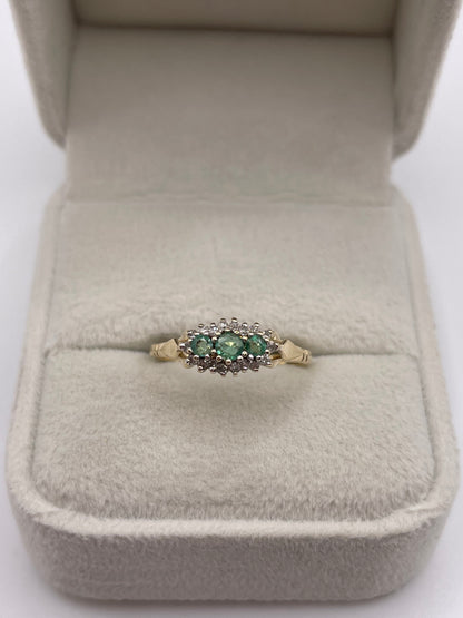 9ct gold emerald and diamond ring