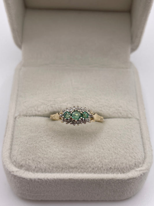 9ct gold emerald and diamond ring