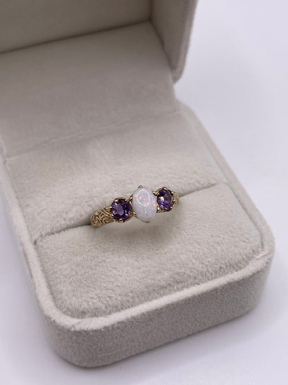 9ct gold opal and amethyst ring