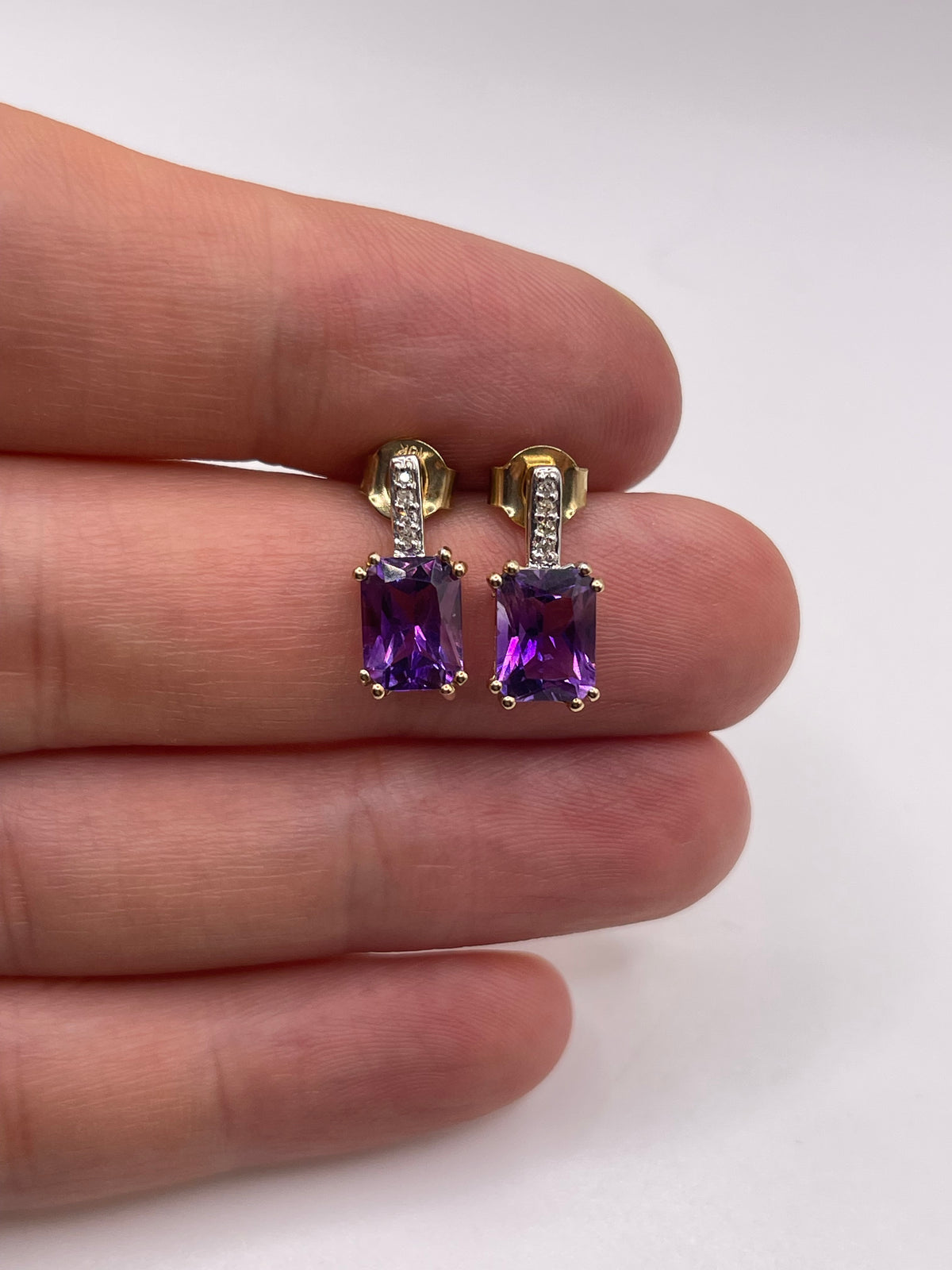 9ct gold amethyst and diamond earrings