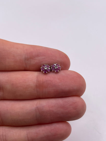 9ct white gold ruby and diamond earrings