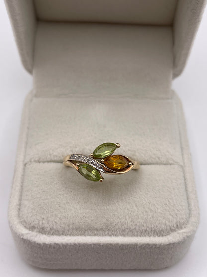 9ct gold citrine, peridot and diamond ring