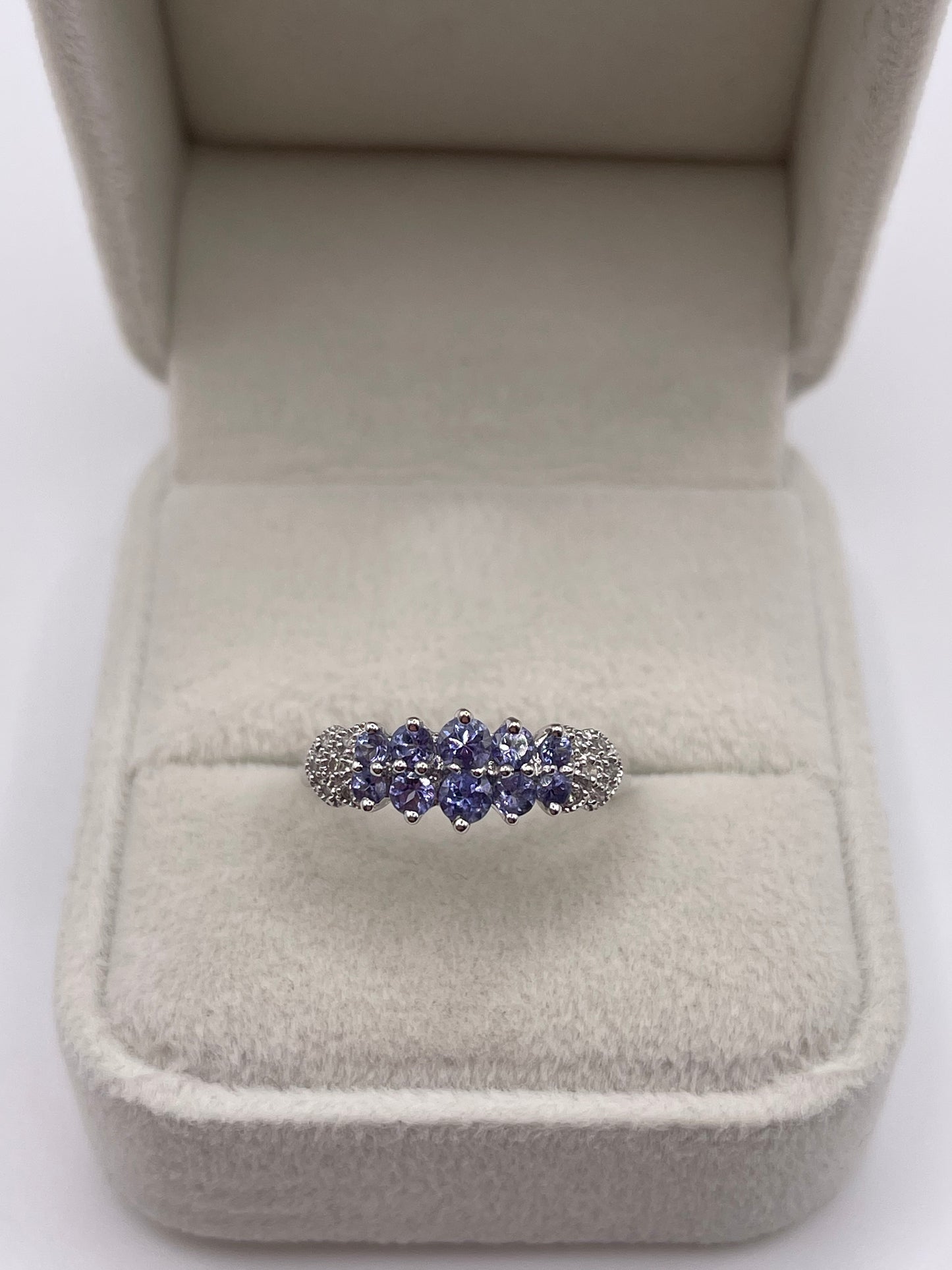 9ct white gold tanzanite and diamond ring