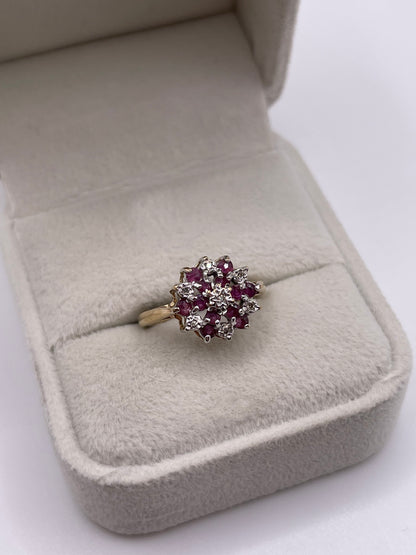 9ct gold ruby and diamond cluster ring
