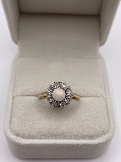 18ct gold opal and old cut diamond ring