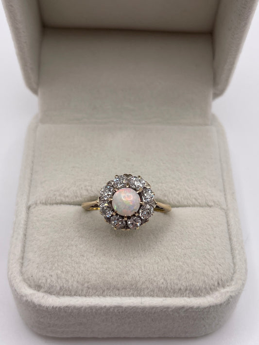 18ct gold opal and old cut diamond ring