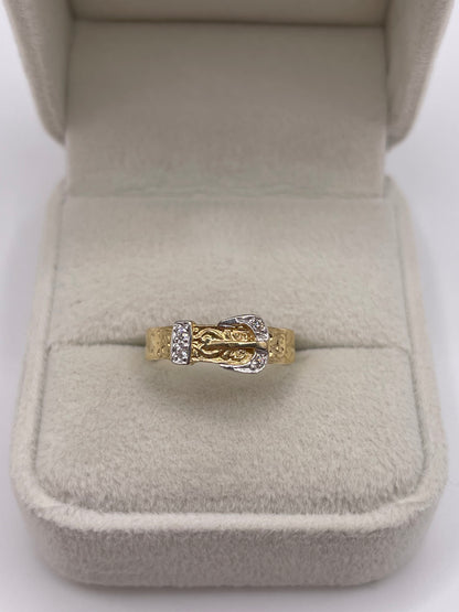 9ct gold cz buckle ring