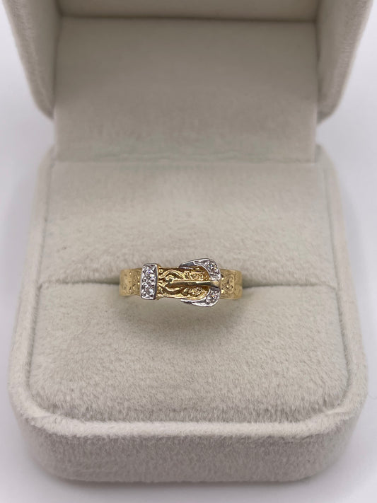 9ct gold cz buckle ring