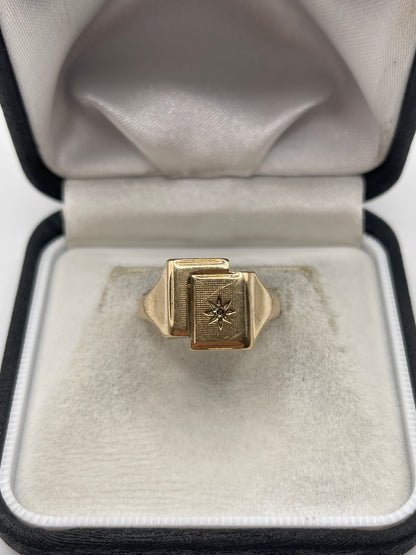 9ct gold diamond signet ring