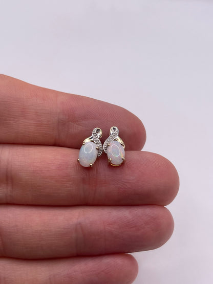 9ct gold opal and diamond earrings