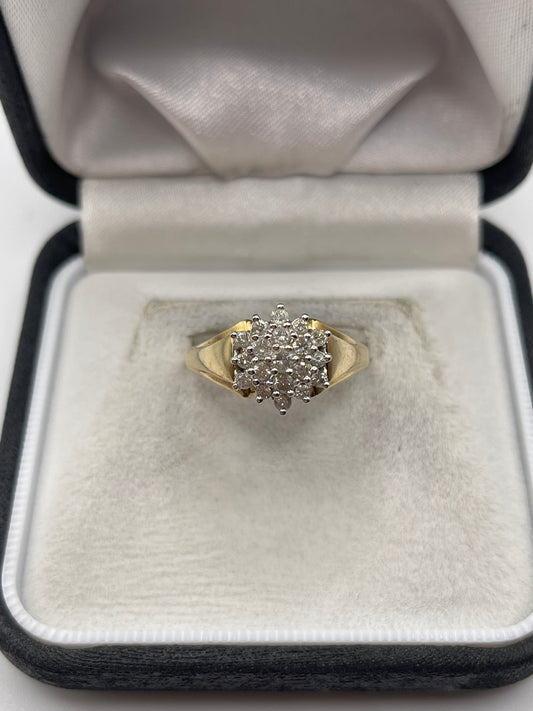 9ct gold 50 point diamond cluster ring