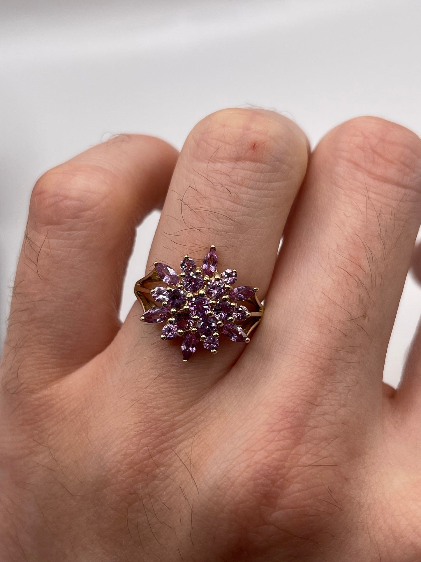 9ct gold pink sapphire cluster ring