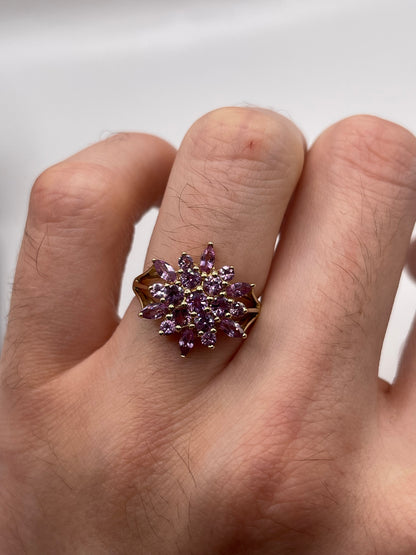 9ct gold pink sapphire cluster ring