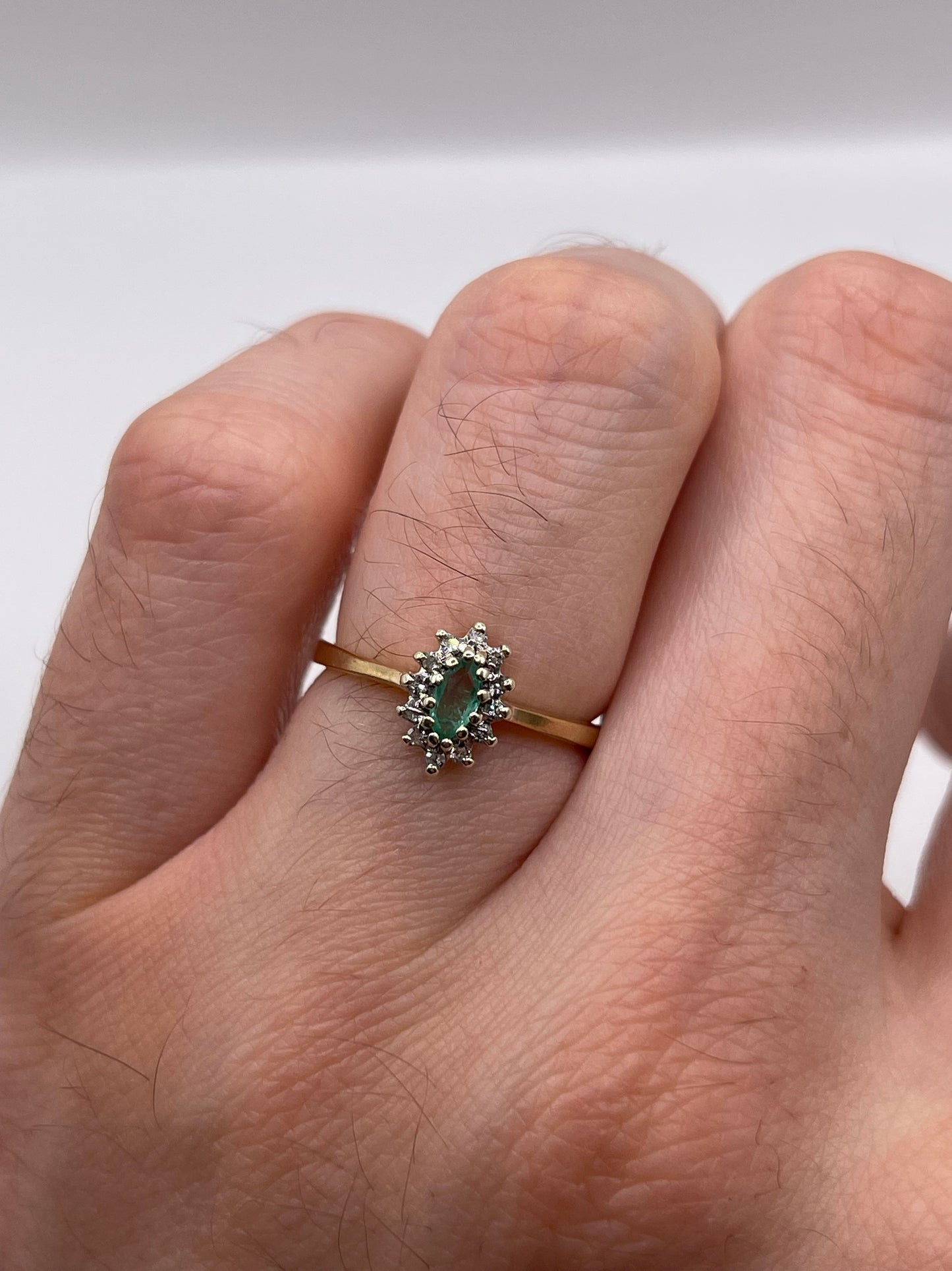 9ct gold emerald and diamond ring