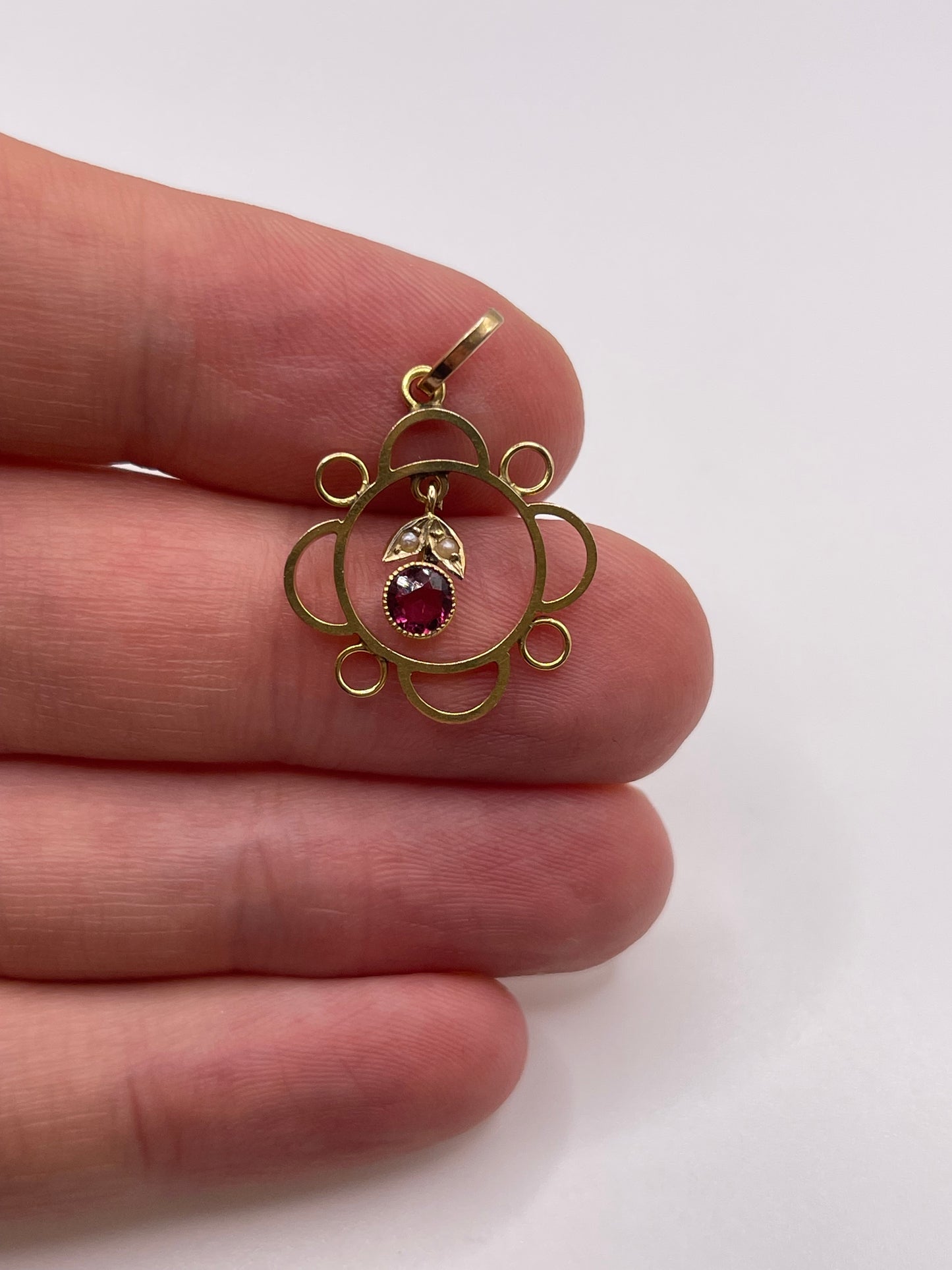 Antique 9ct gold tourmaline and pearl pendant