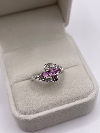 9ct white gold pink sapphire and diamond ring