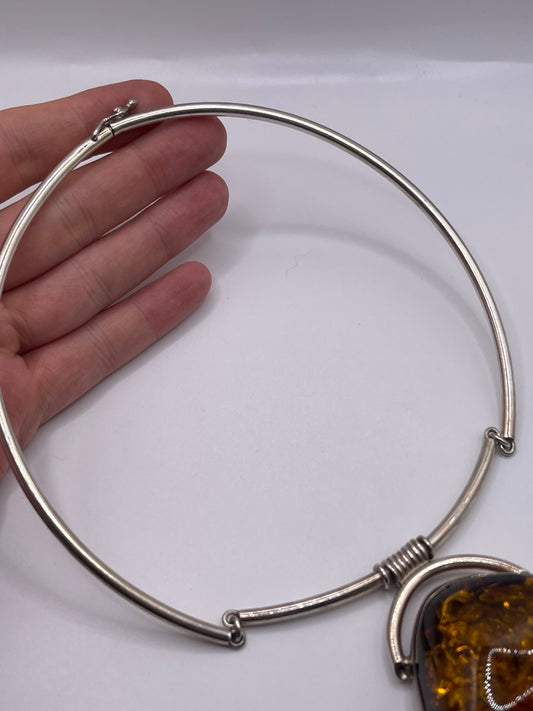 Silver amber necklace