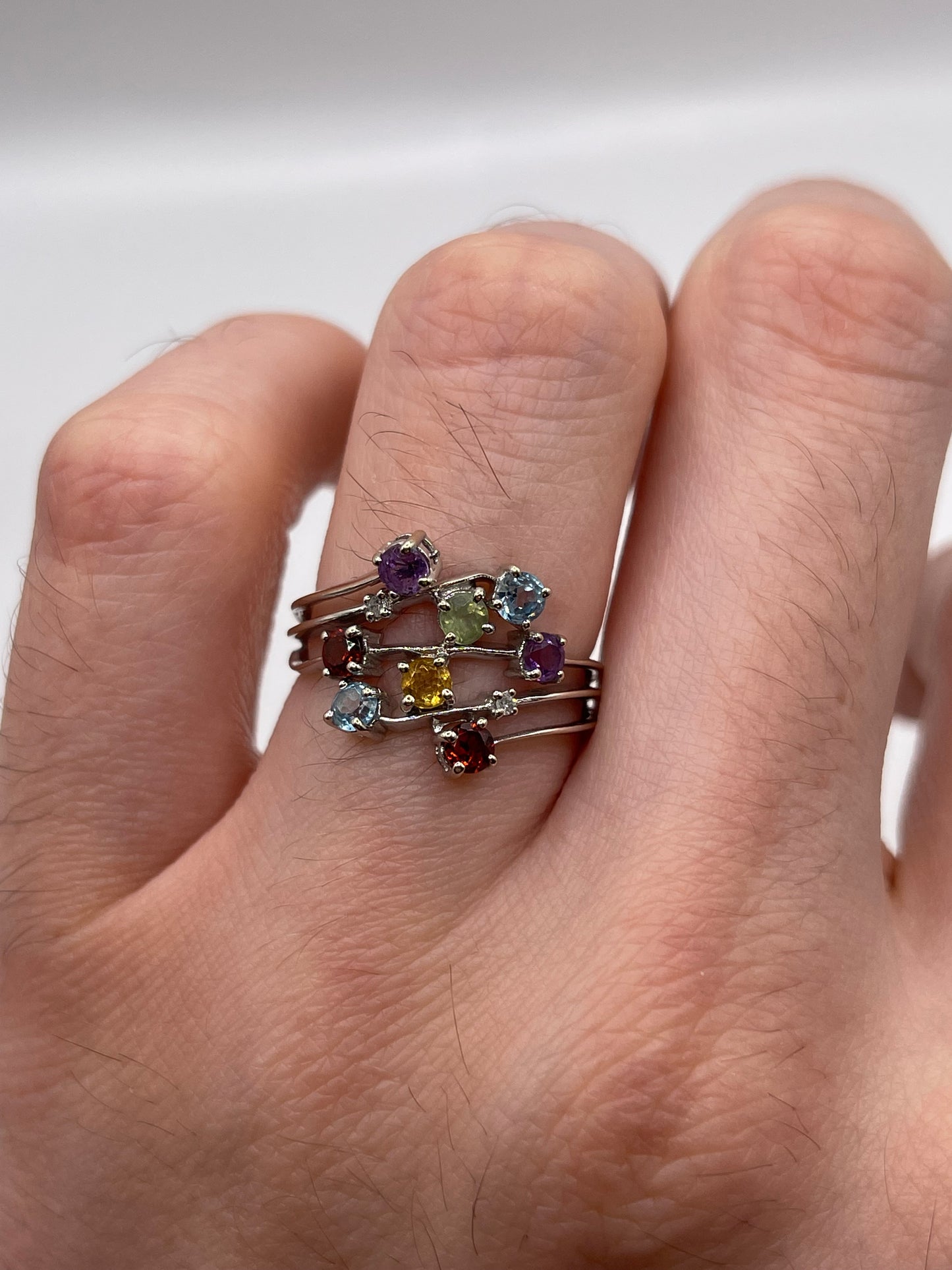 9ct white gold multi gemstone and diamond ring