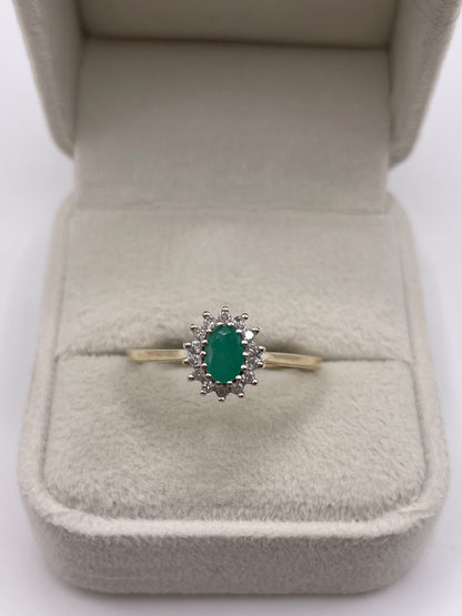 9ct gold emerald and diamond ring
