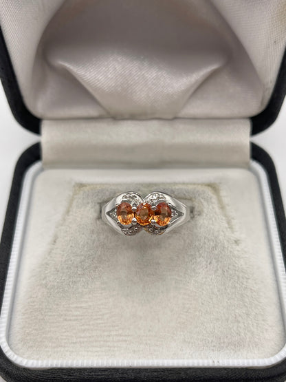 18ct white gold orange sapphire and diamond ring