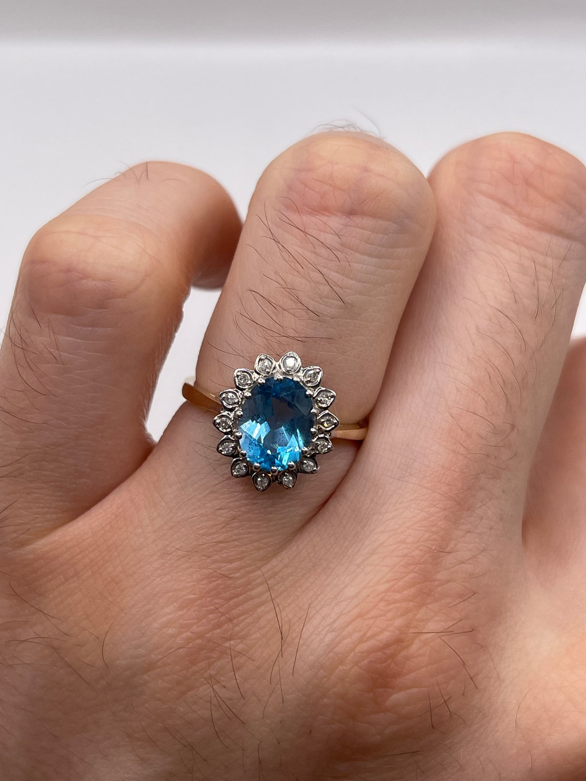 9ct gold blue topaz and diamond ring