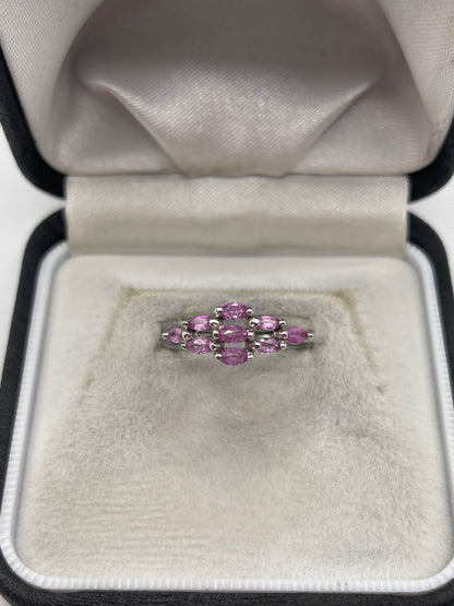 9ct white gold pink sapphire cluster ring