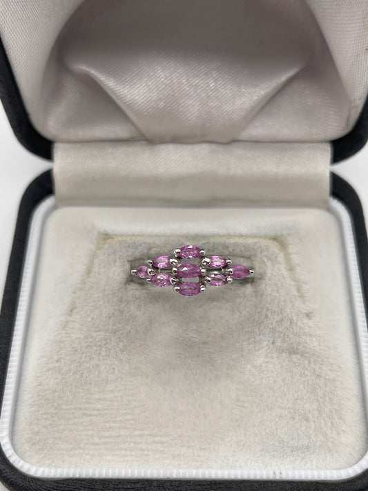 9ct white gold pink sapphire cluster ring