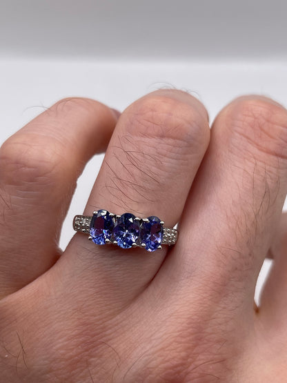 9ct white gold tanzanite and diamond ring
