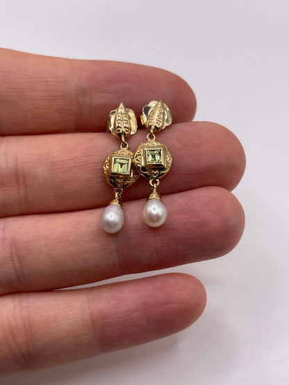 Clogau 9ct gold peridot and pearl earrings
