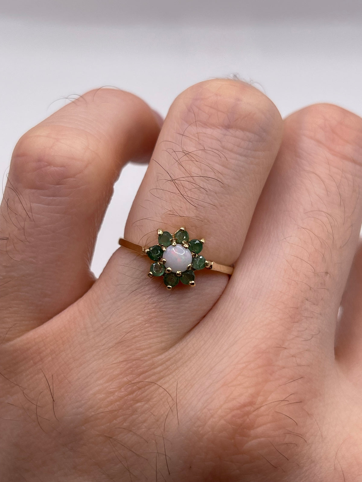 9ct gold opal and emerald ring