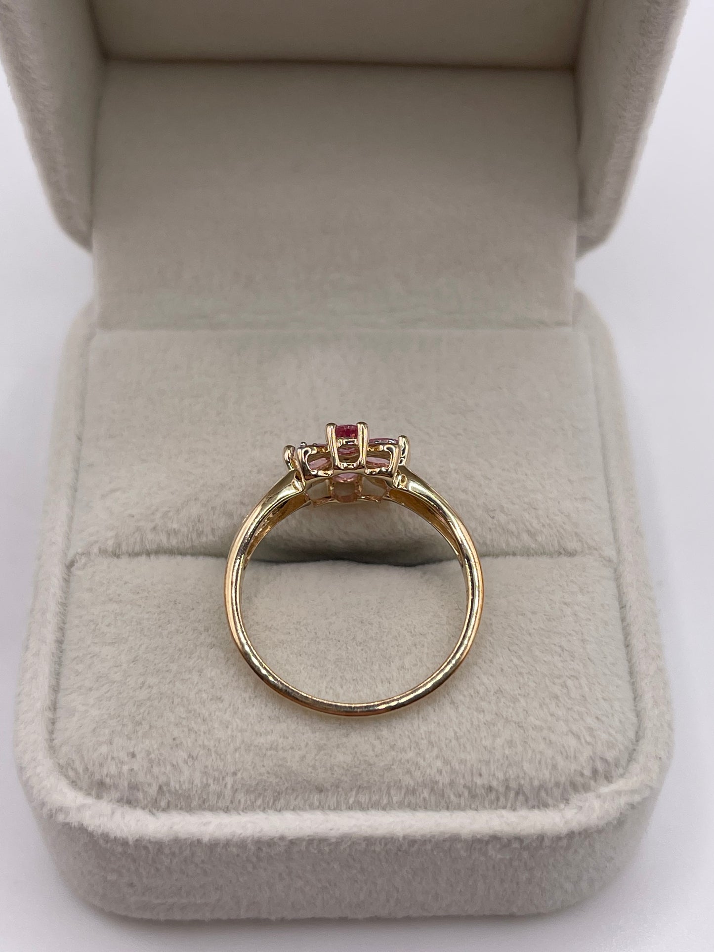 9ct gold pink sapphire and zircon ring