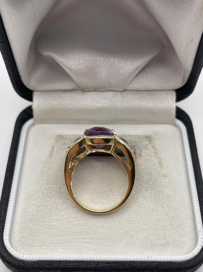 9ct gold amethyst and diamond ring