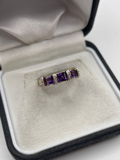 9ct gold amethyst and diamond ring