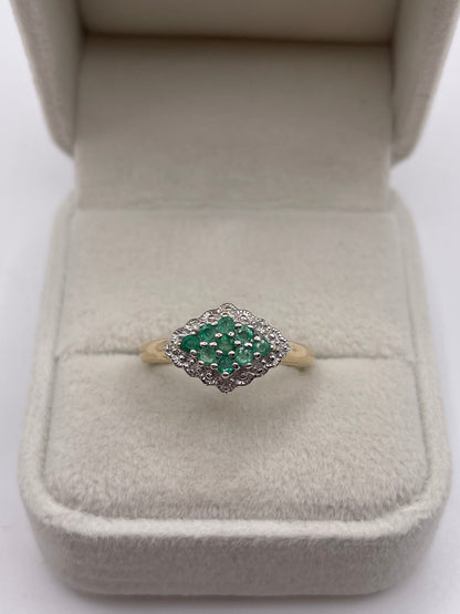 9ct gold emerald and diamond ring