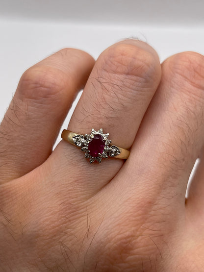 9ct gold ruby and diamond ring