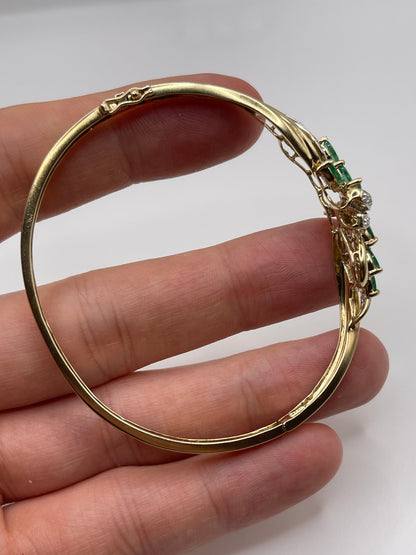 9ct gold emerald and diamond bangle