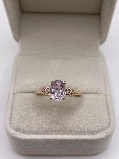 9ct gold kunzite and zircon ring