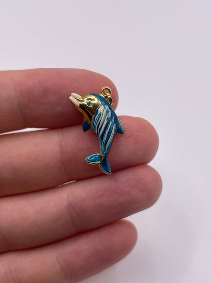 9ct gold enamelled dolphin charm