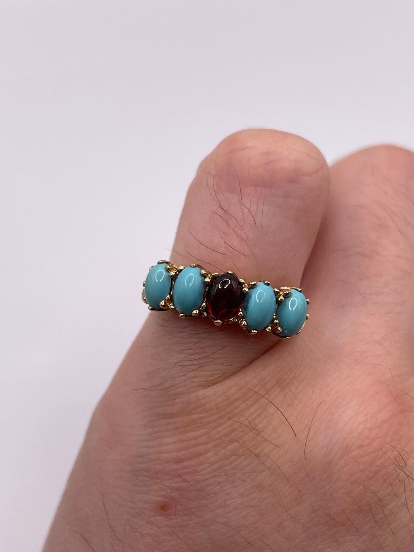 9ct gold garnet and turquoise ring