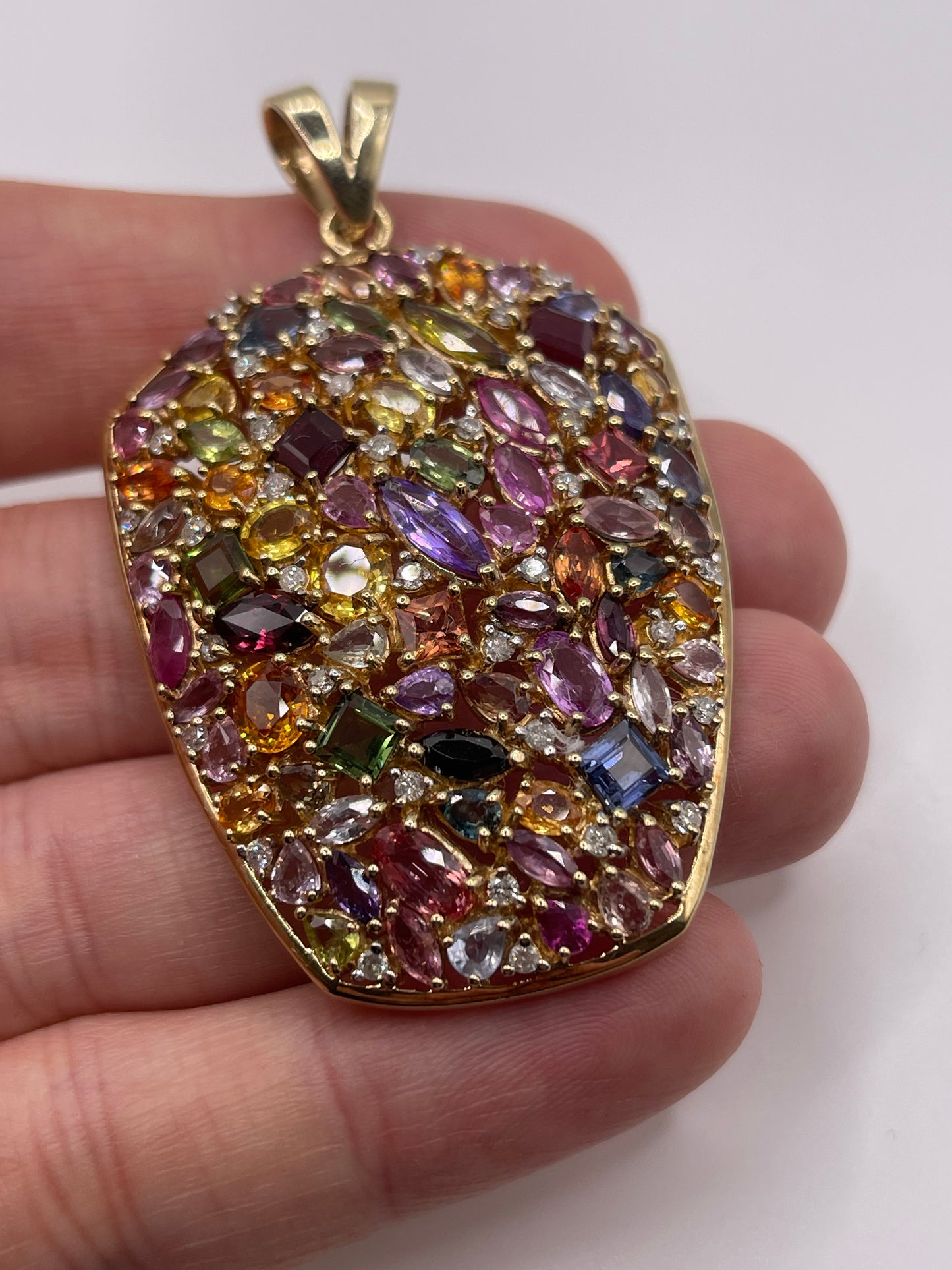 9ct gold multi-coloured sapphire and diamond pendant