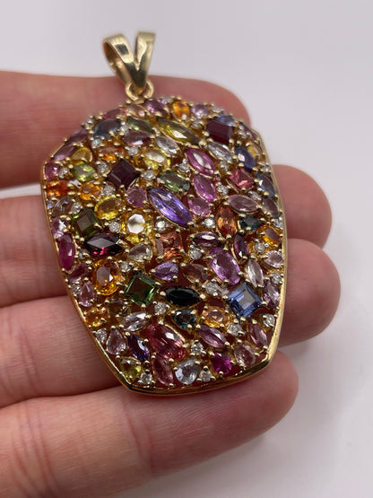 9ct gold multi-coloured sapphire and diamond pendant