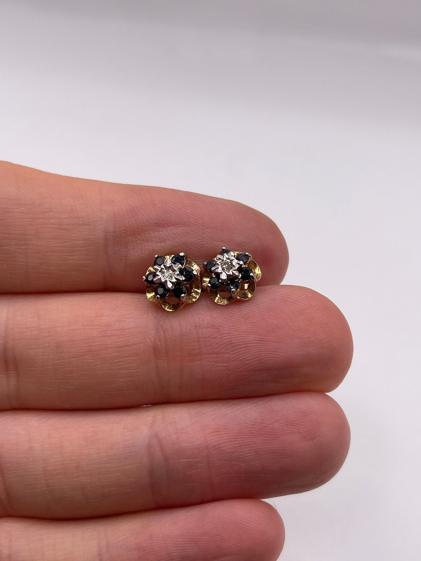 9ct gold sapphire and diamond earrings
