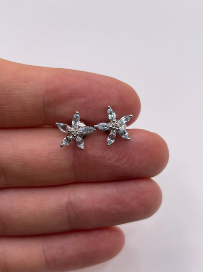 9ct white gold aquamarine and diamond earrings
