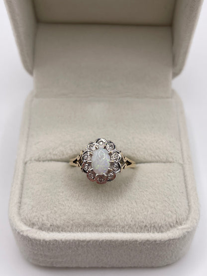 9ct gold opal and diamond ring